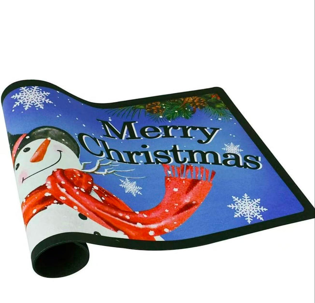 Christmas Snowman Doormat – Non-Slip Blue Holiday Welcome Mat