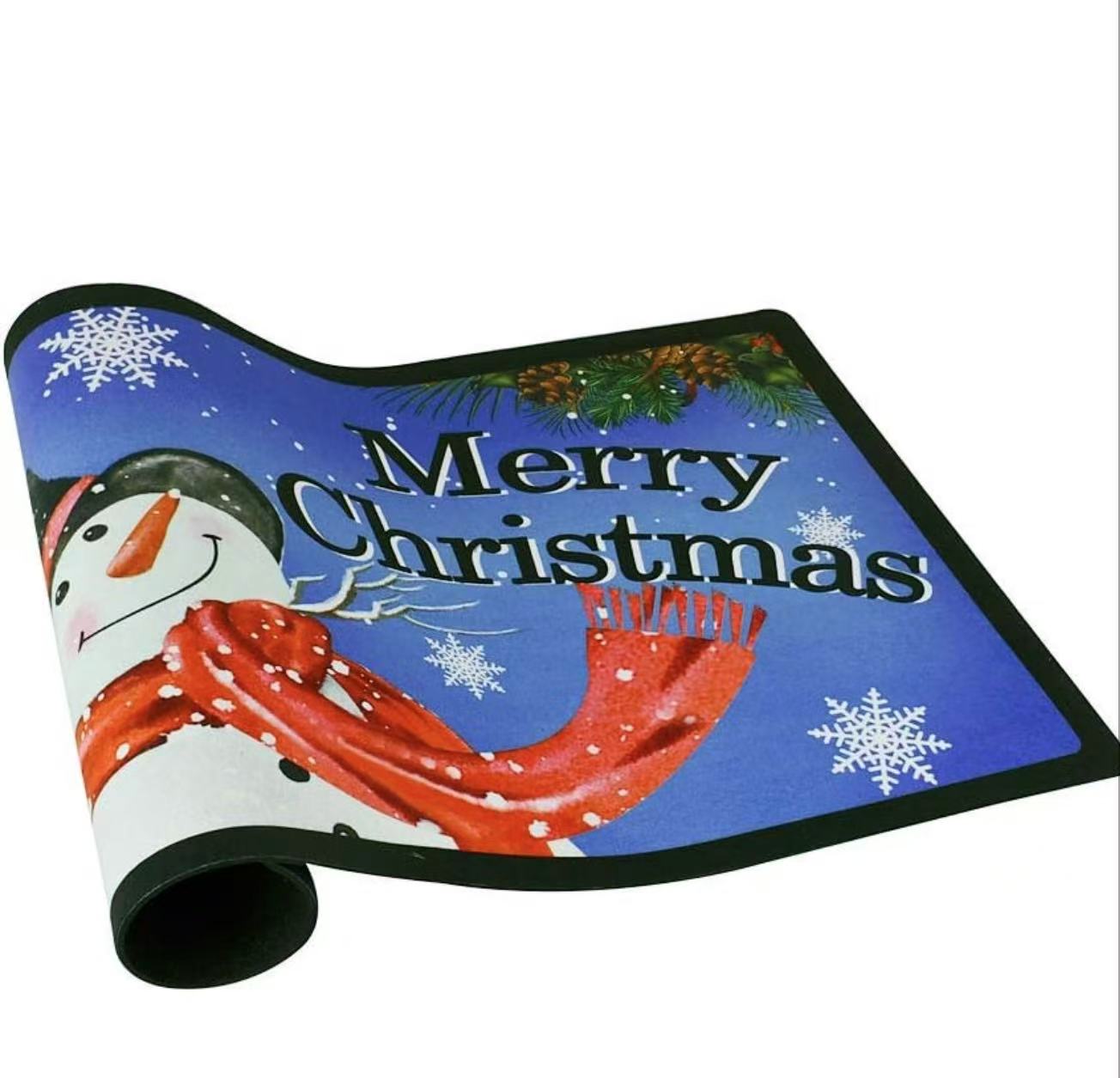 Christmas Snowman Doormat – Non-Slip Blue Holiday Welcome Mat