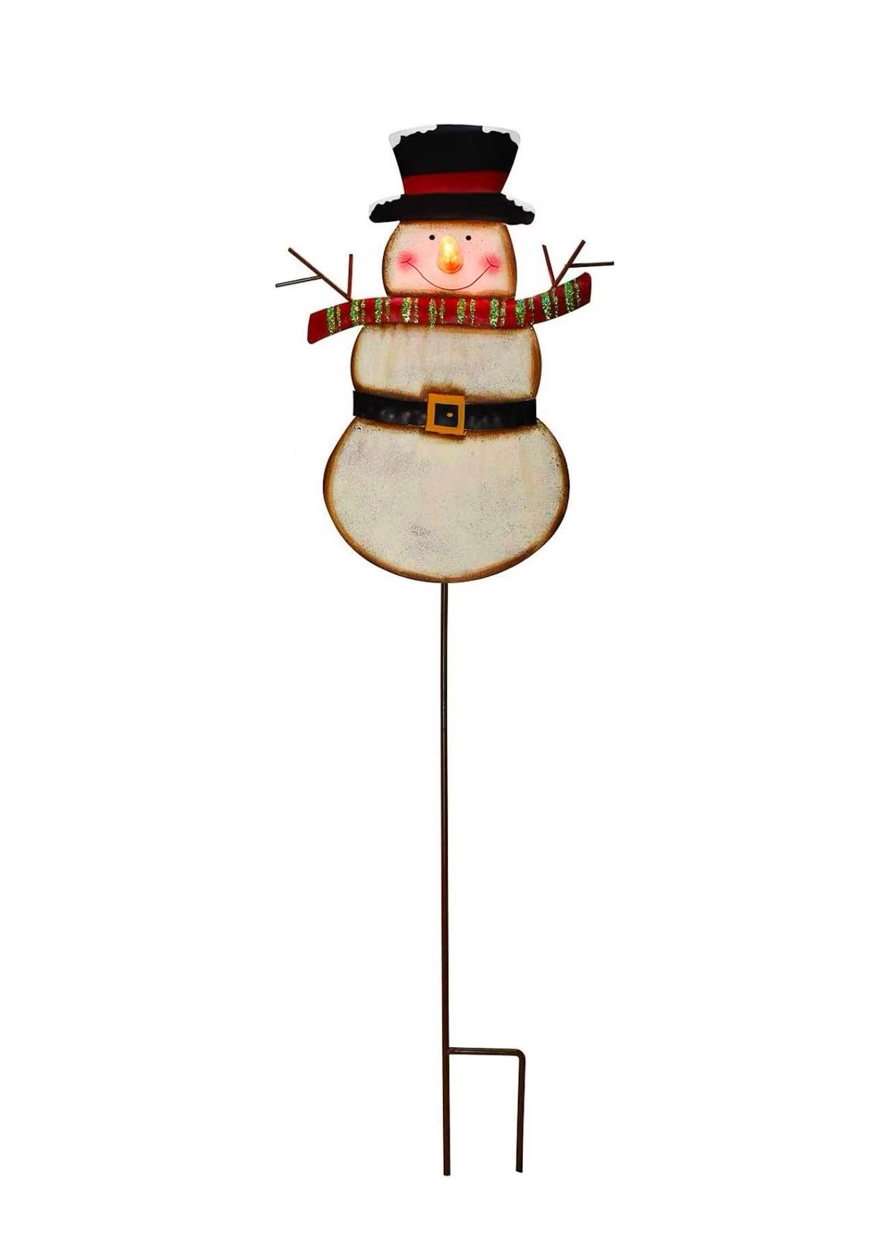 Christmas Snowman Garden Stake – LED Outdoor Yard Decor （Batteries Not Included） Red Scarf