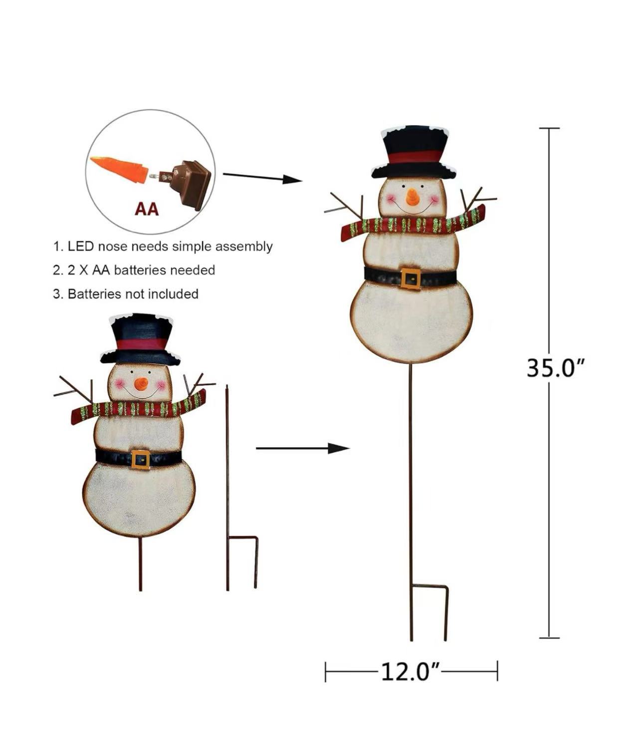 Christmas Snowman Garden Stake – LED Outdoor Yard Decor （Batteries Not Included） Red Scarf