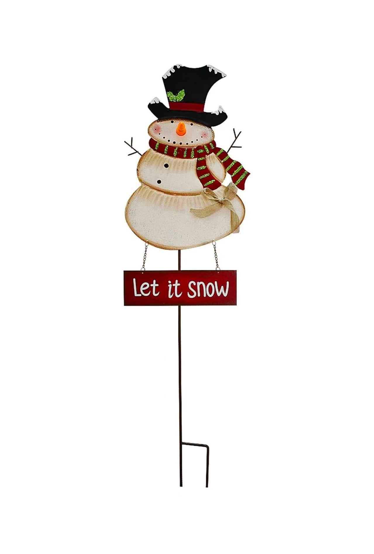 Christmas Snowman Garden Stake – LED Battery-Operated Yard Decor （Batteries Not Included） Red Snow