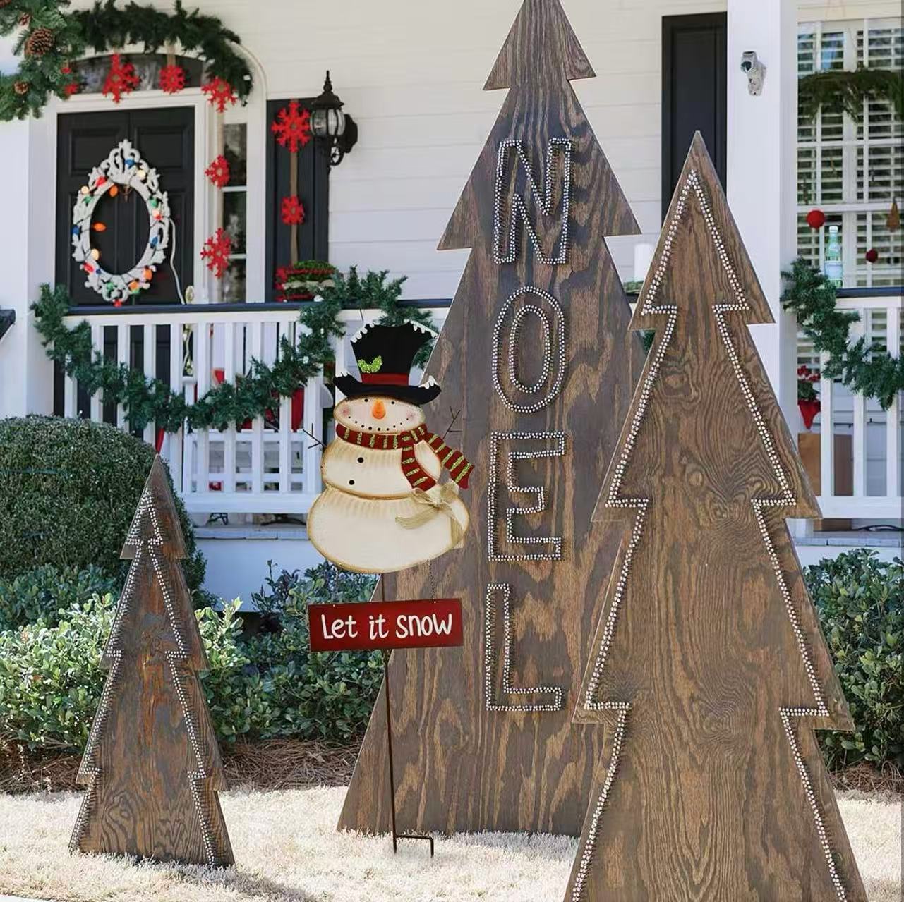 Christmas Snowman Garden Stake – LED Battery-Operated Yard Decor （Batteries Not Included） Red Snow