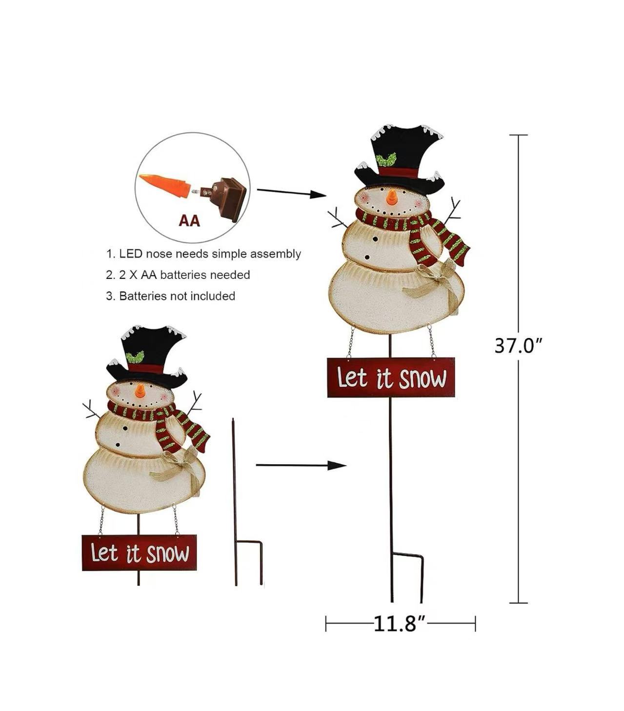 Christmas Snowman Garden Stake – LED Battery-Operated Yard Decor （Batteries Not Included） Red Snow