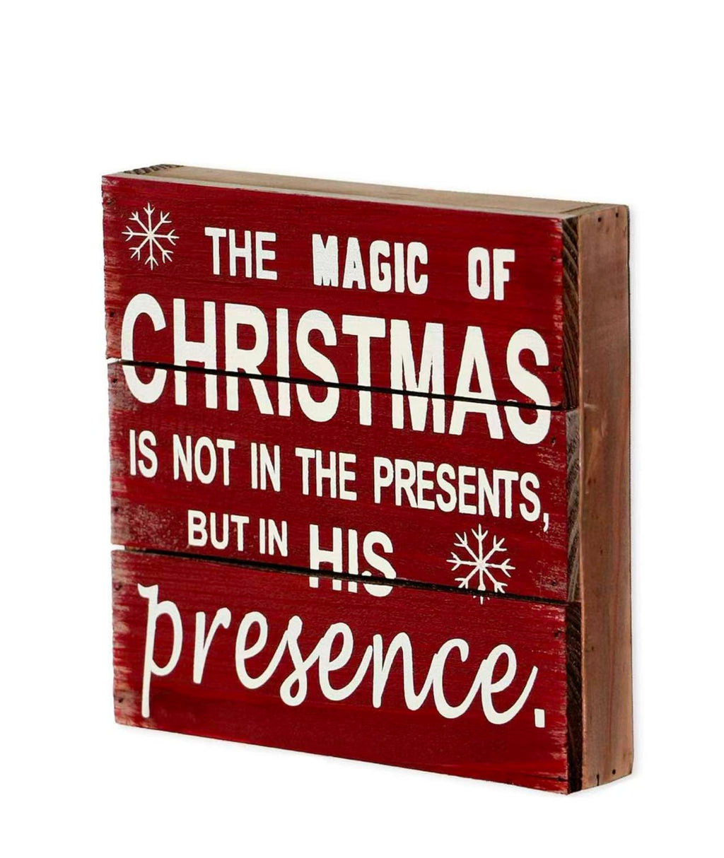 Rustic Christmas Wood Plaque – "The Magic of Christmas" Hanging Wall Decor