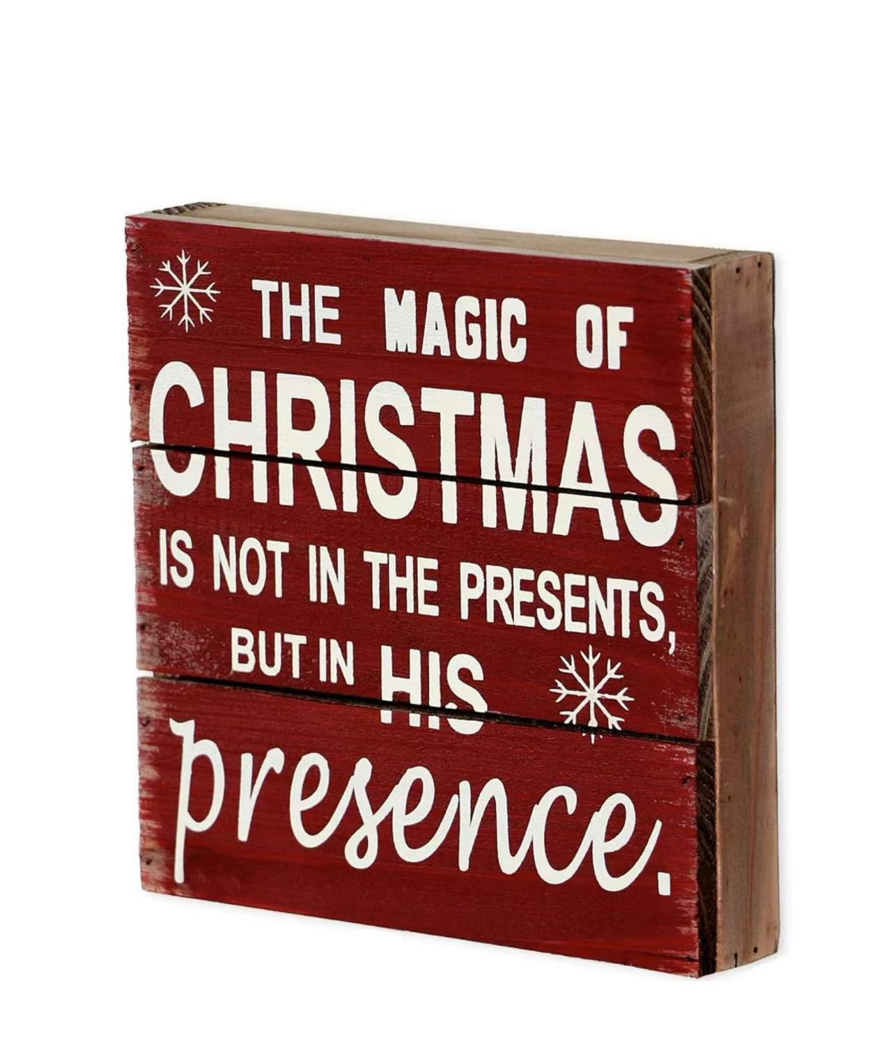 Rustic Christmas Wood Plaque – "The Magic of Christmas" Hanging Wall Decor