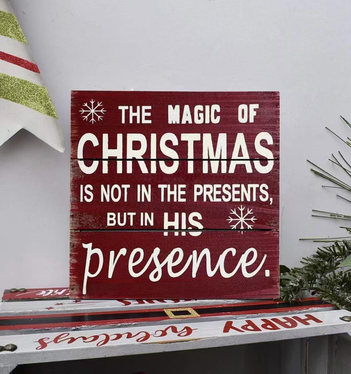 Rustic Christmas Wood Plaque – "The Magic of Christmas" Hanging Wall Decor