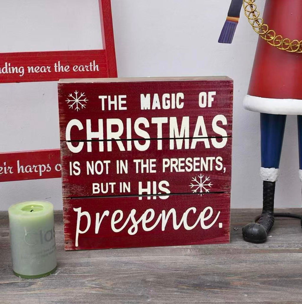 Rustic Christmas Wood Plaque – "The Magic of Christmas" Hanging Wall Decor