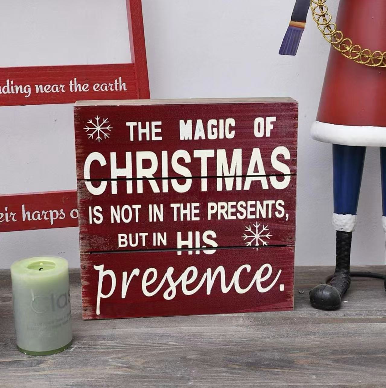 Rustic Christmas Wood Plaque – "The Magic of Christmas" Hanging Wall Decor