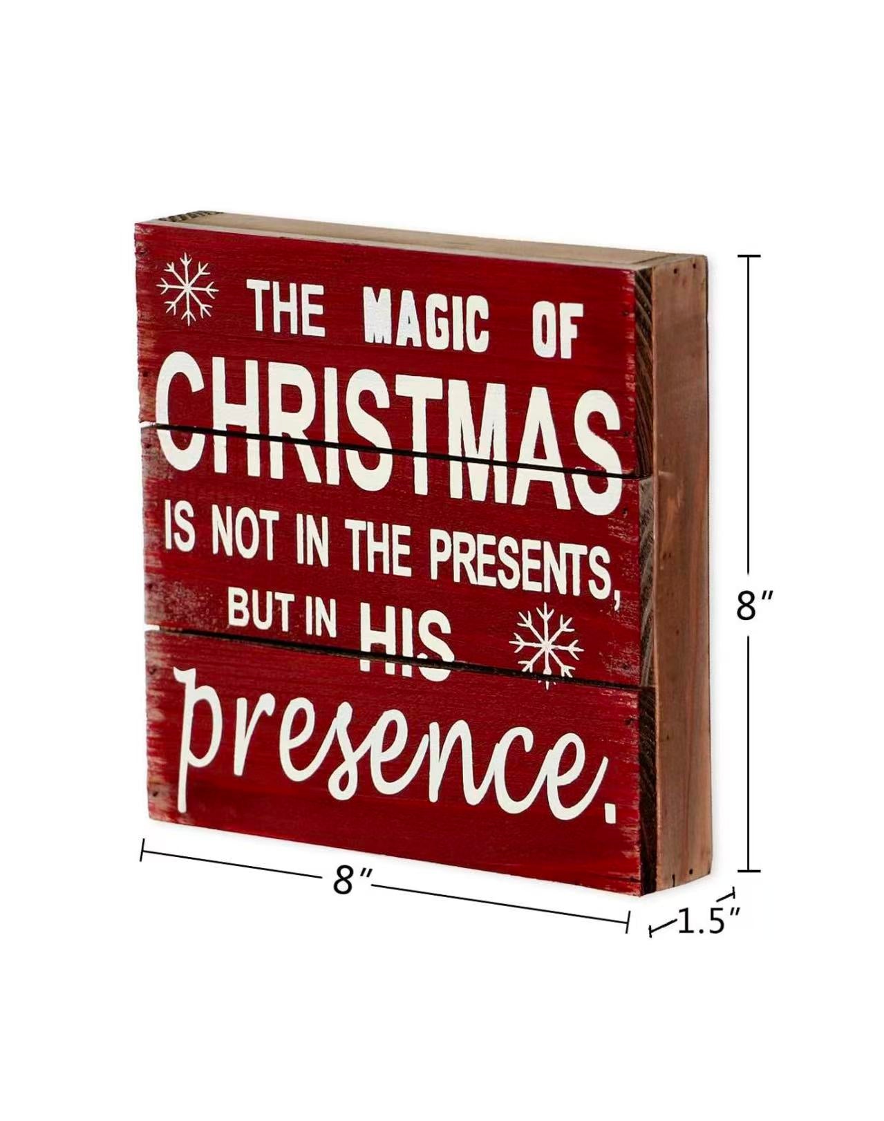 Rustic Christmas Wood Plaque – "The Magic of Christmas" Hanging Wall Decor