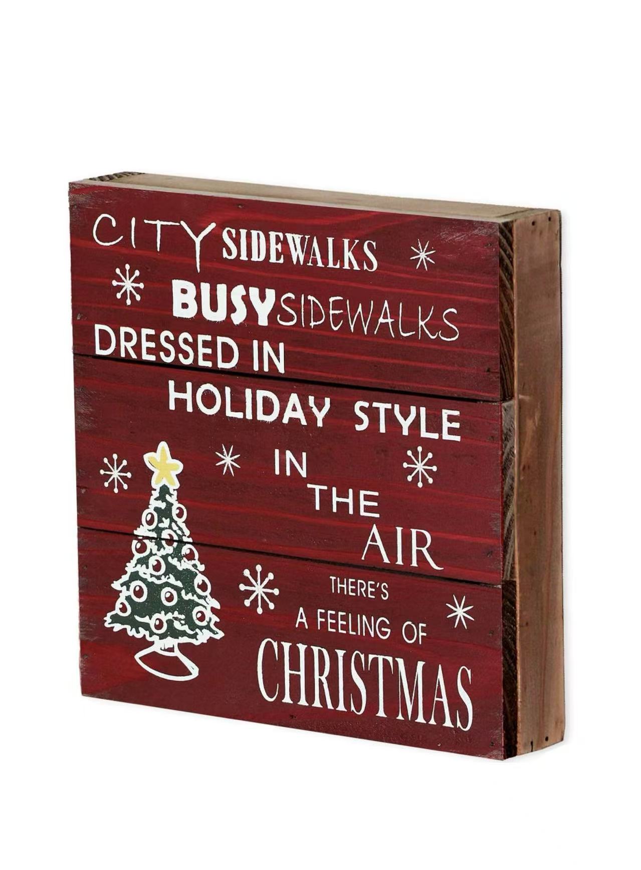 Rustic Christmas Wood Plaque –"City Sidewalks" Hanging Wall Art