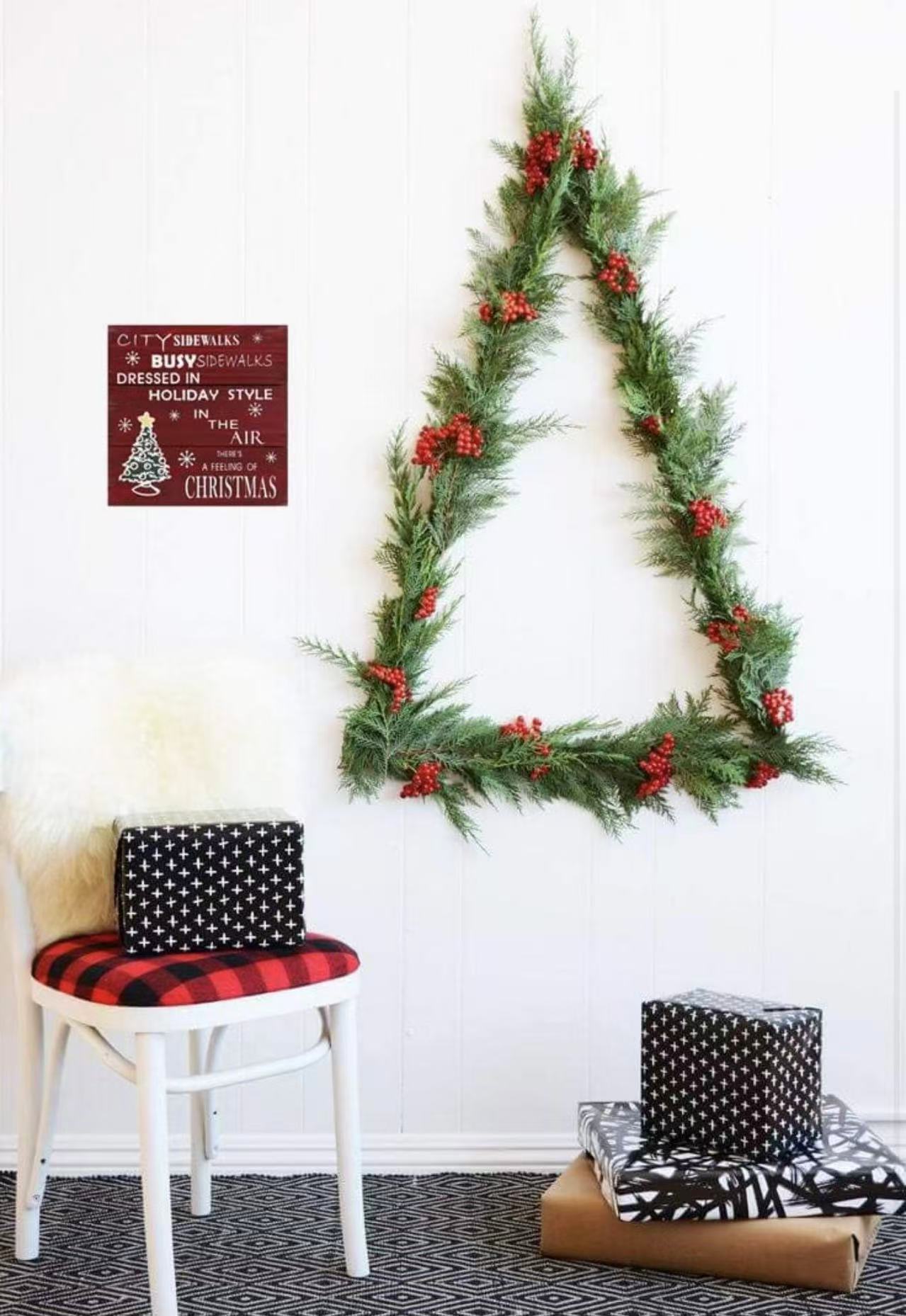 Rustic Christmas Wood Plaque –"City Sidewalks" Hanging Wall Art