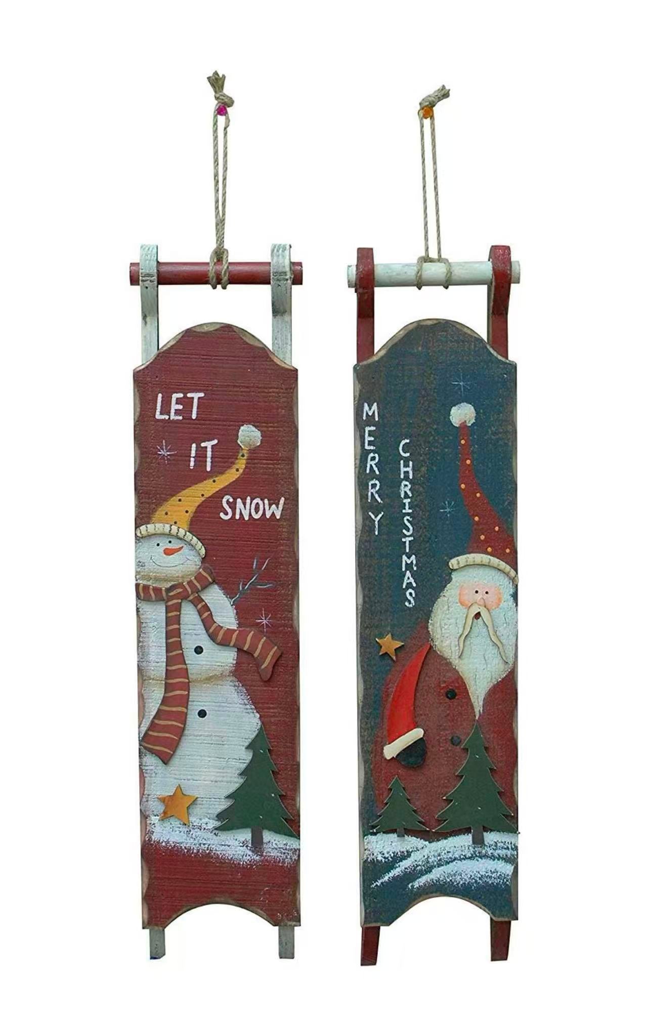 Rustic Christmas Wood Sleigh Decor – Set of 2