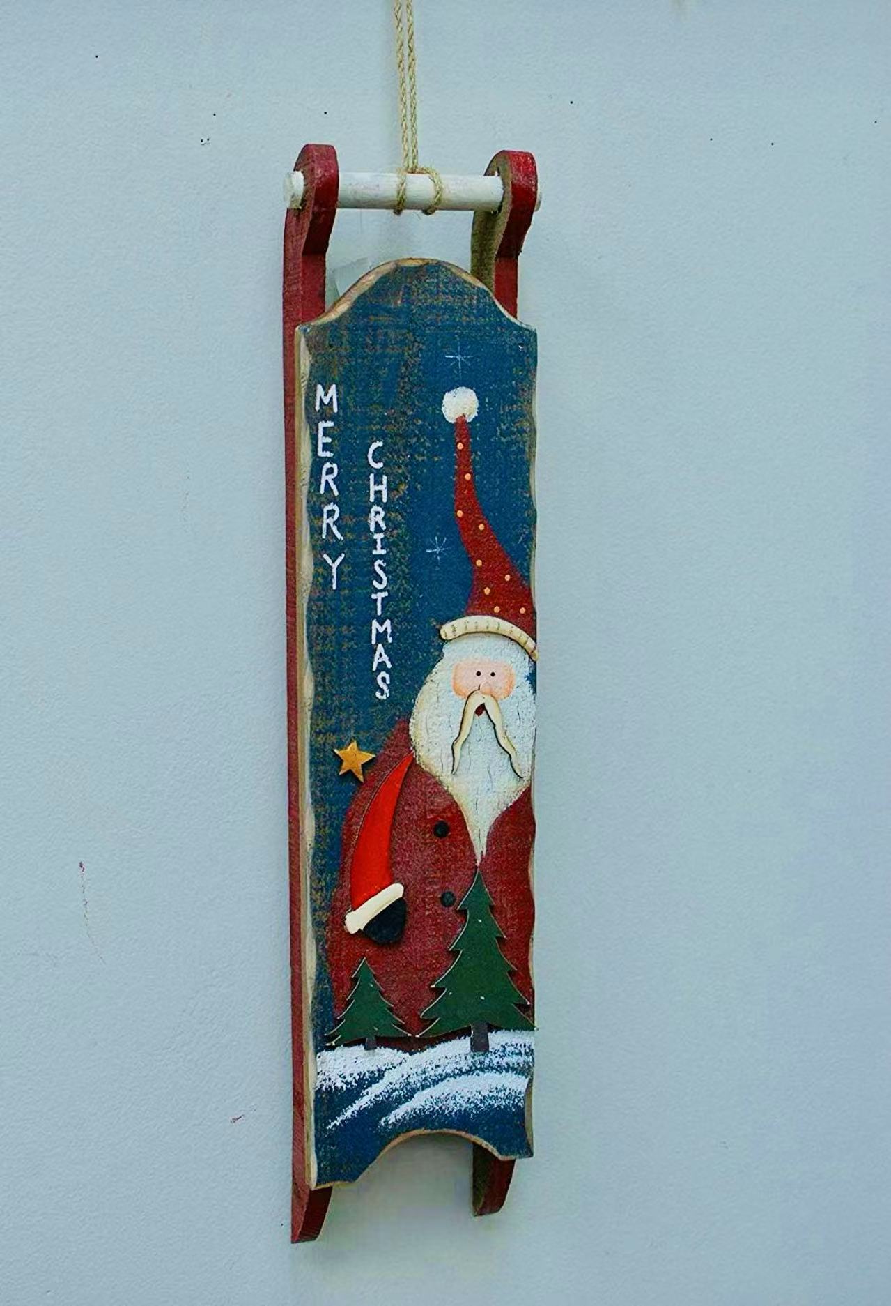 Rustic Christmas Wood Sleigh Decor – Set of 2