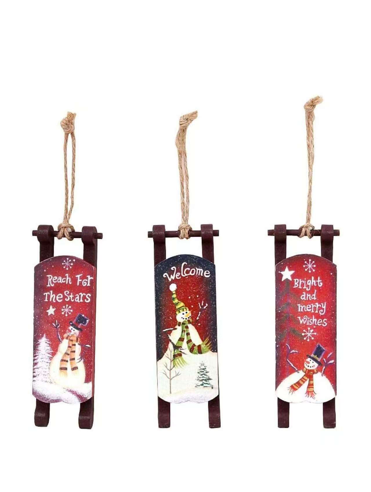 Rustic Wood Sleigh Decor – Set of 3，6X2.25Inch