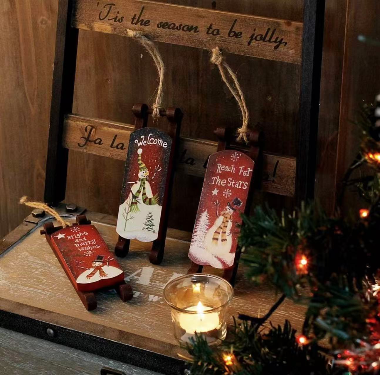 Rustic Wood Sleigh Decor – Set of 3，6X2.25Inch