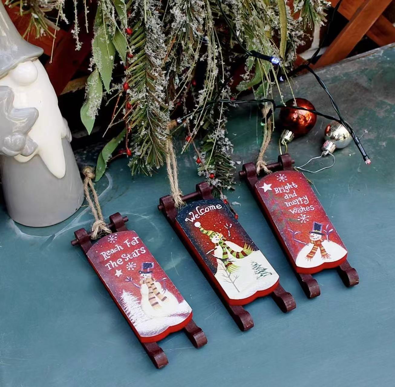 Rustic Wood Sleigh Decor – Set of 3，6X2.25Inch