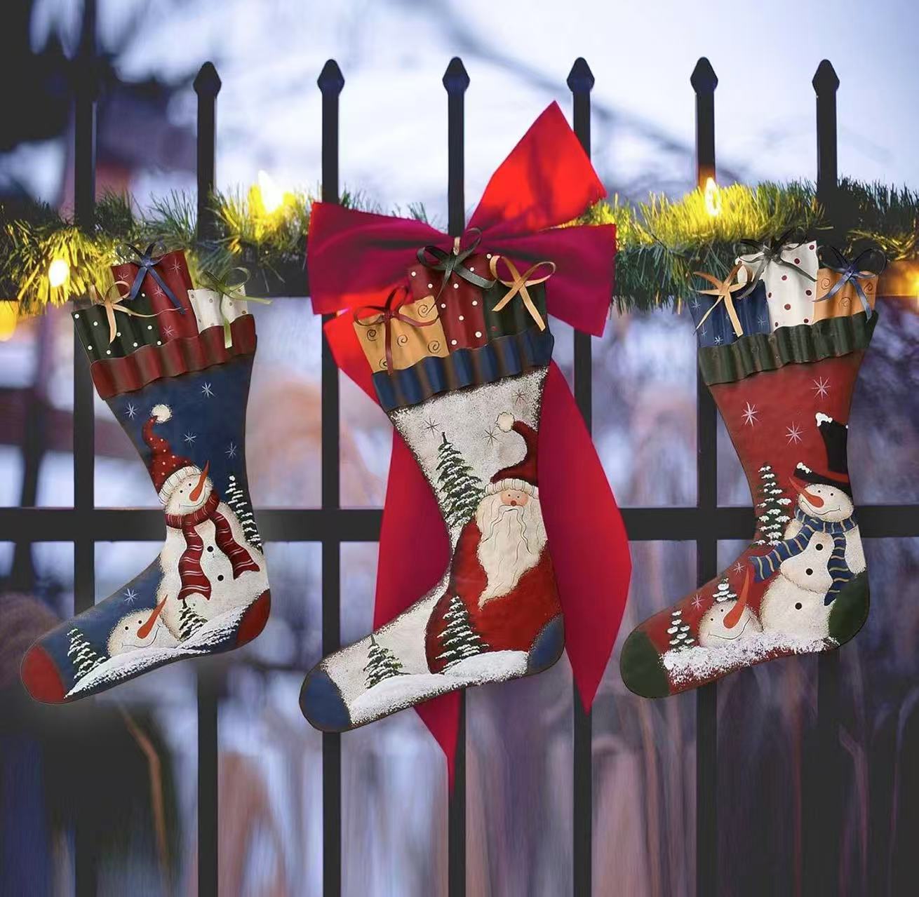 Rustic Metal Christmas Stocking Sign 12.5" x 8"