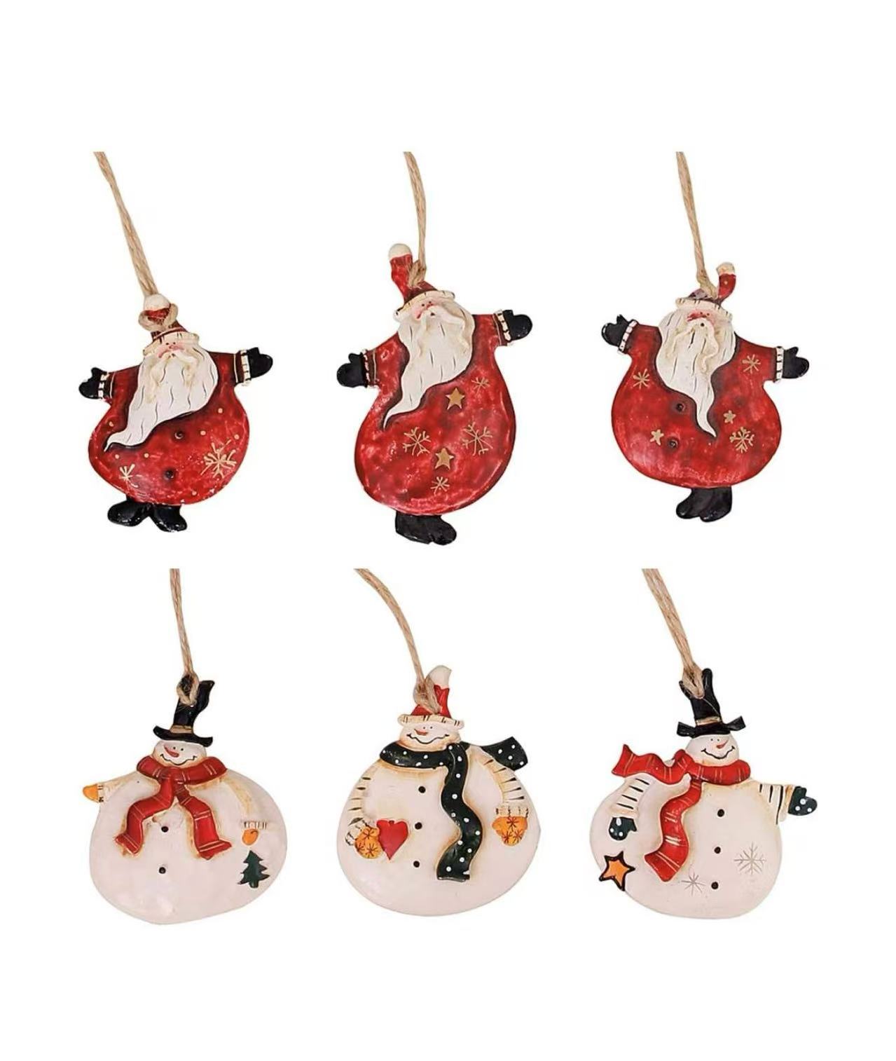 Christmas Santa Hanging Ornament Resin Snowman Decor Set of 6,3X2.5Inch