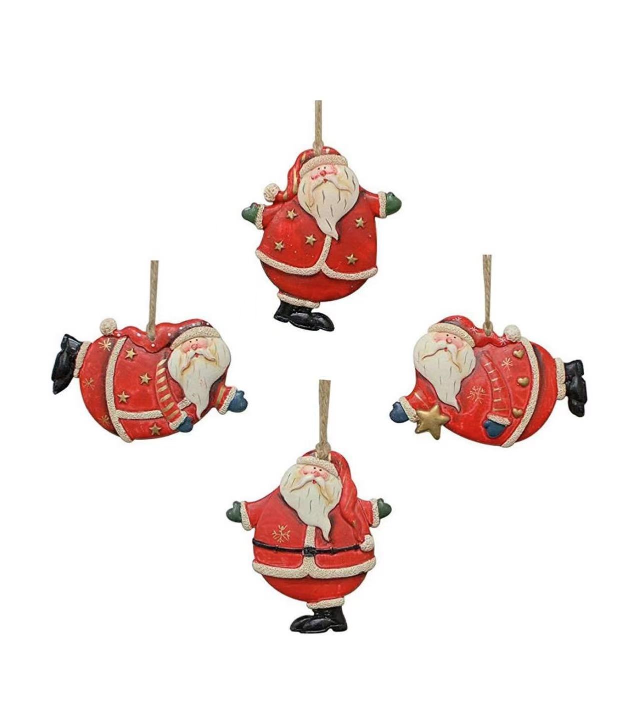Christmas Santa Hanging Ornament Resin Santa Decor Set of 4,4X3Inch Wall Door Hanging Decoration Party Decor Xmas Gifts