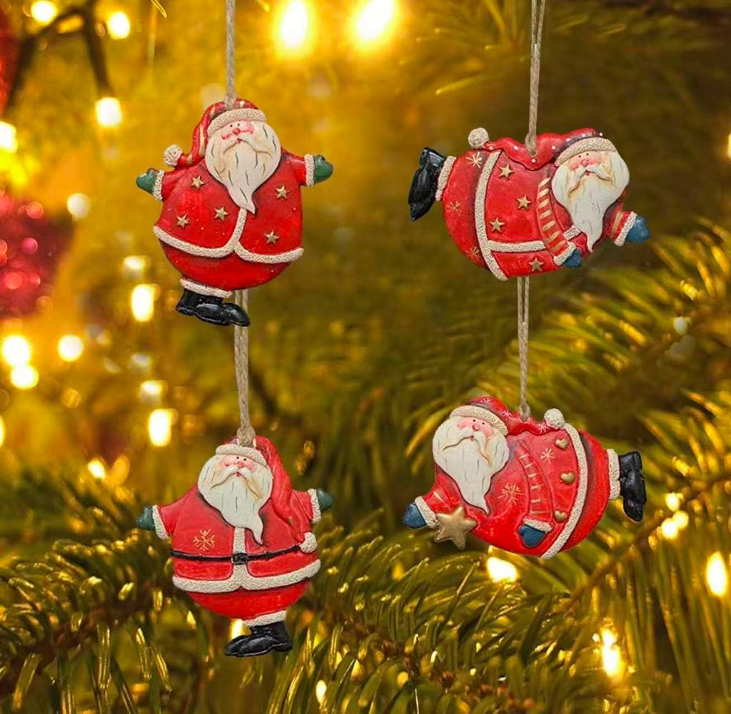 Christmas Santa Hanging Ornament Resin Santa Decor Set of 4,4X3Inch Wall Door Hanging Decoration Party Decor Xmas Gifts