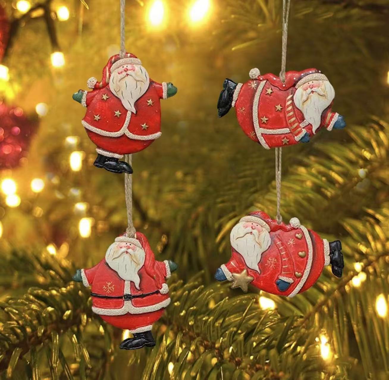 Christmas Santa Hanging Ornament Resin Santa Decor Set of 4,4X3Inch Wall Door Hanging Decoration Party Decor Xmas Gifts