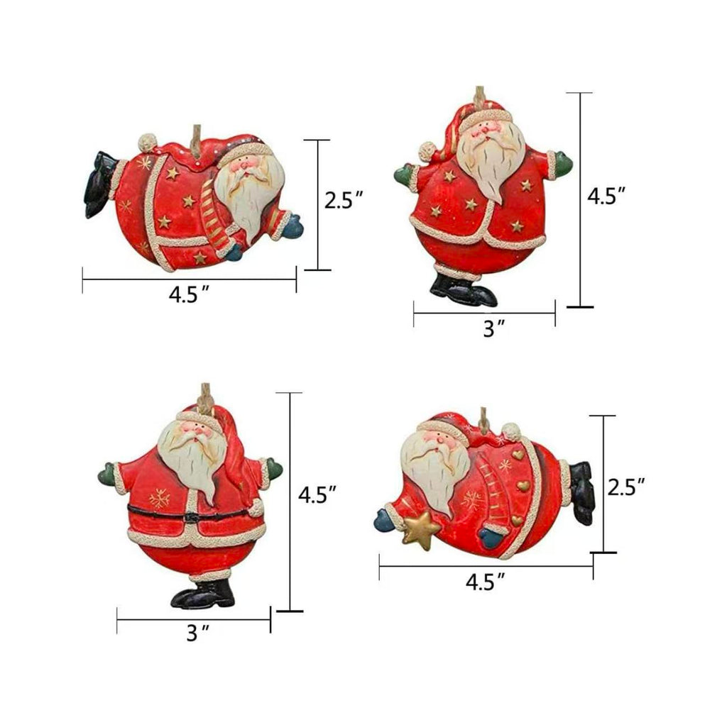 Christmas Santa Hanging Ornament Resin Santa Decor Set of 4,4X3Inch Wall Door Hanging Decoration Party Decor Xmas Gifts