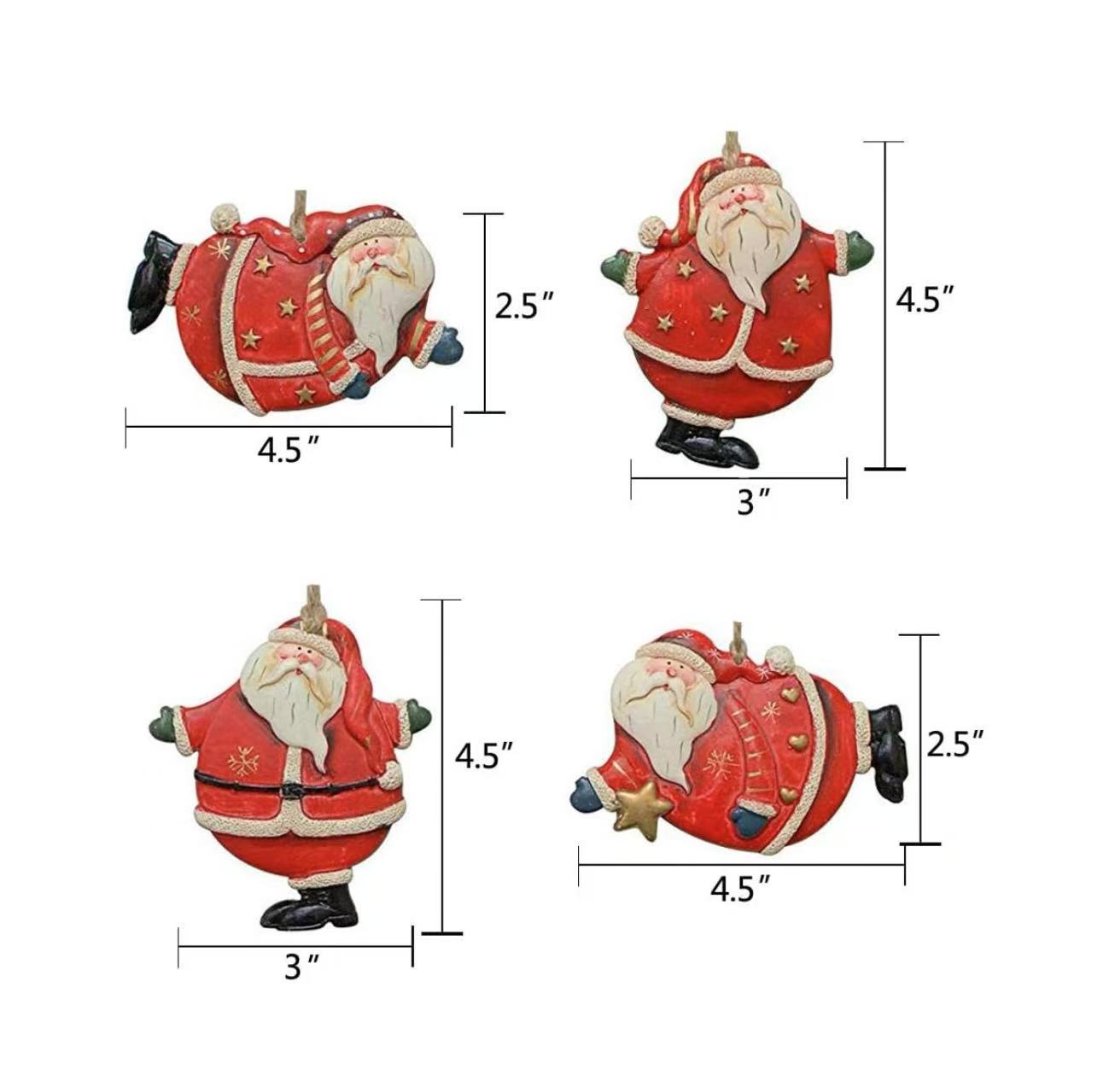 Christmas Santa Hanging Ornament Resin Santa Decor Set of 4,4X3Inch Wall Door Hanging Decoration Party Decor Xmas Gifts