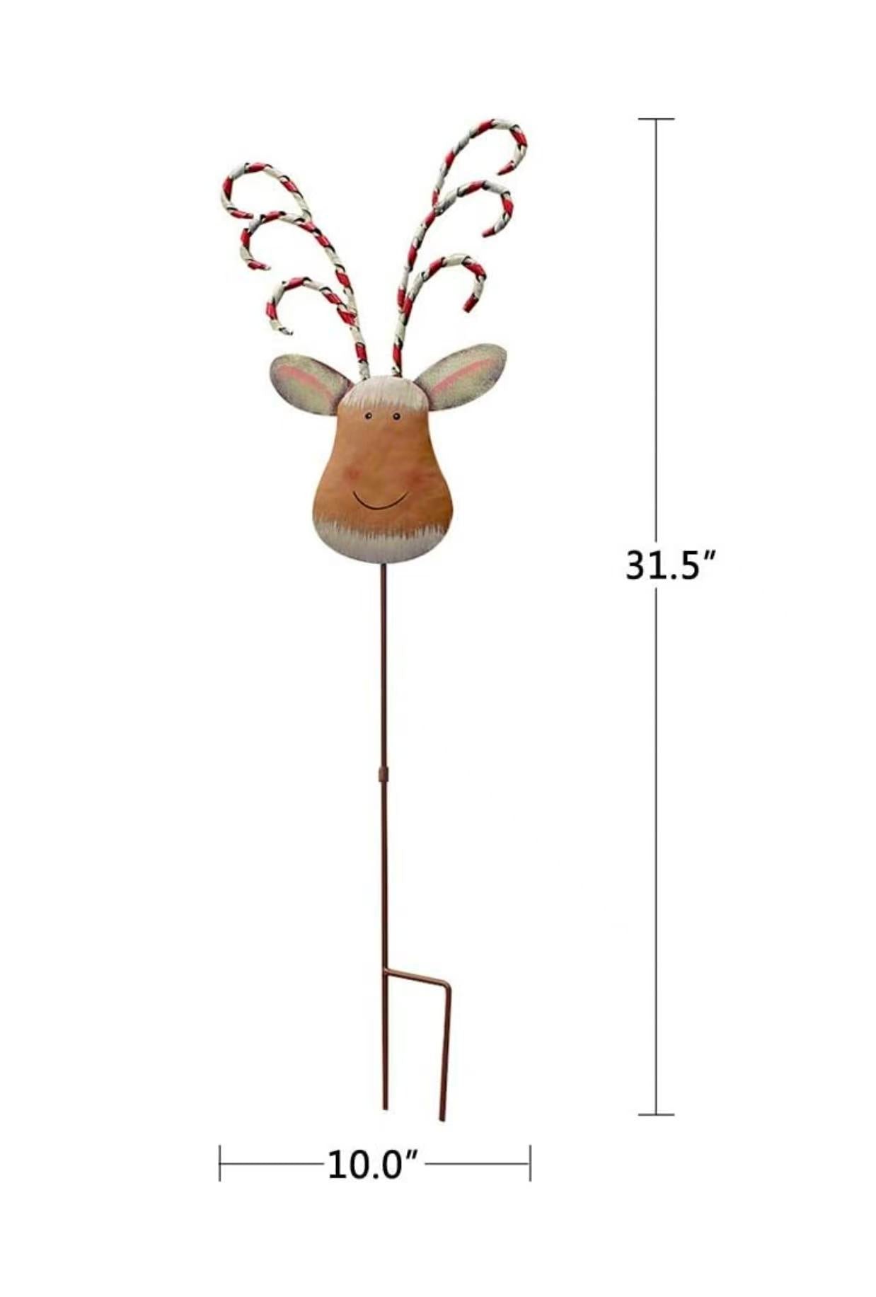 Christmas Yard Garden Stake Decor Reindeer Decoration Set of 2, Outdoor Metal Yard Sign Lawn Stake with Candy Cane Antlers, Holiday Decoration for Lawn Pathway Walkway