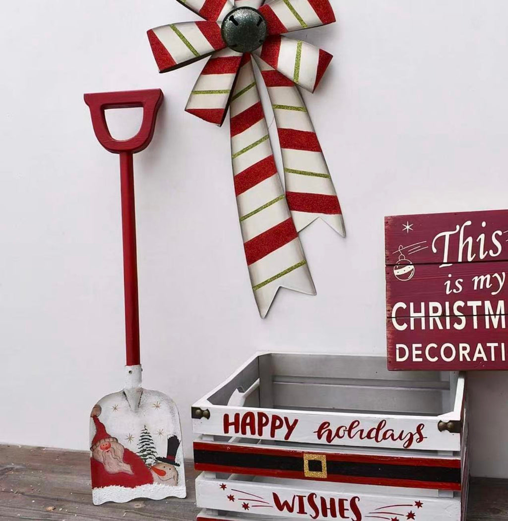 Snow Shovel for Kids Christmas Decoration,23x 5Inch Small Metal Shovel Wood Handle Garden Tool with Decorative Christmas Santa Pattern Xmas Gift for Children (Santa Shovel)