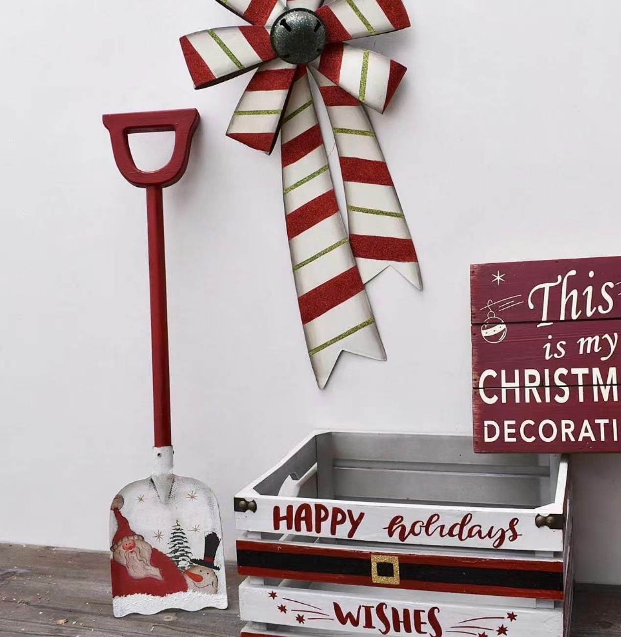 Snow Shovel for Kids Christmas Decoration,23x 5Inch Small Metal Shovel Wood Handle Garden Tool with Decorative Christmas Santa Pattern Xmas Gift for Children (Santa Shovel)