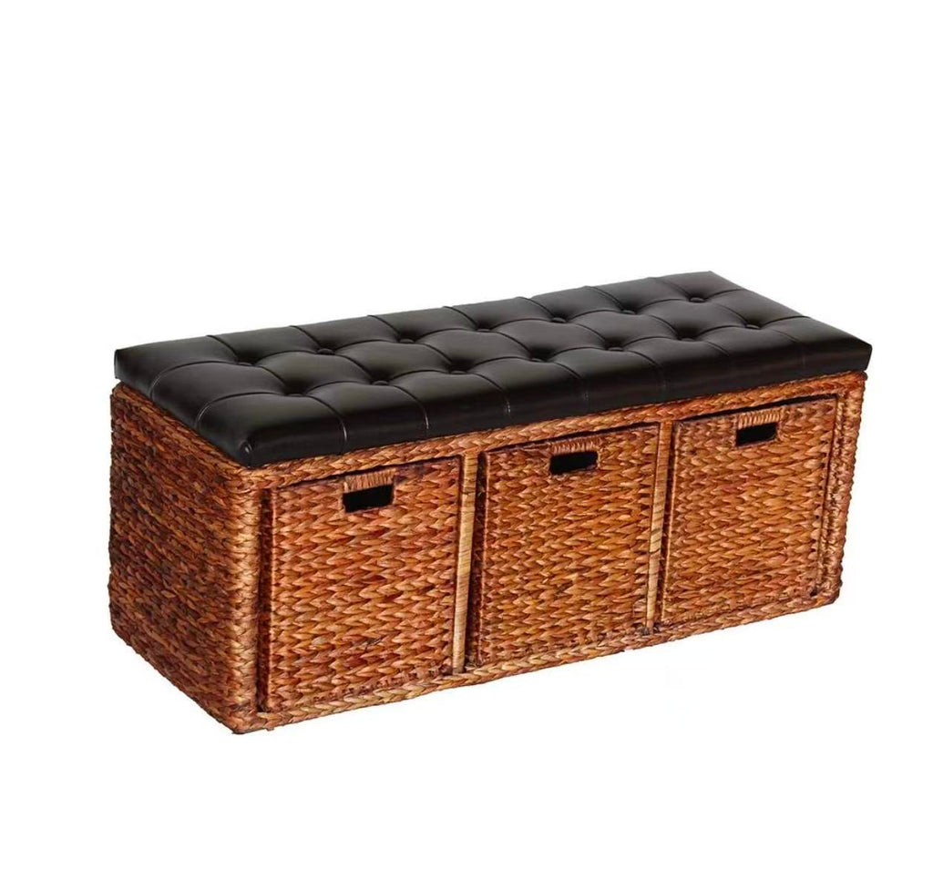 Woven Storage Ottoman – Padded Cube Footstool for Living Room, Bedroom, Hallway