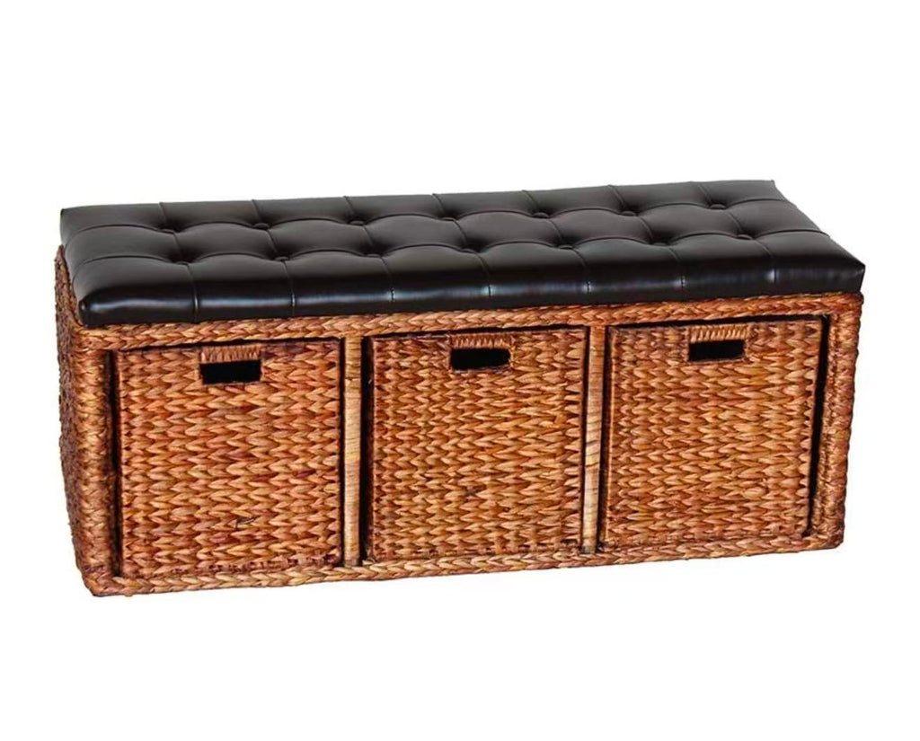 Woven Storage Ottoman – Padded Cube Footstool for Living Room, Bedroom, Hallway