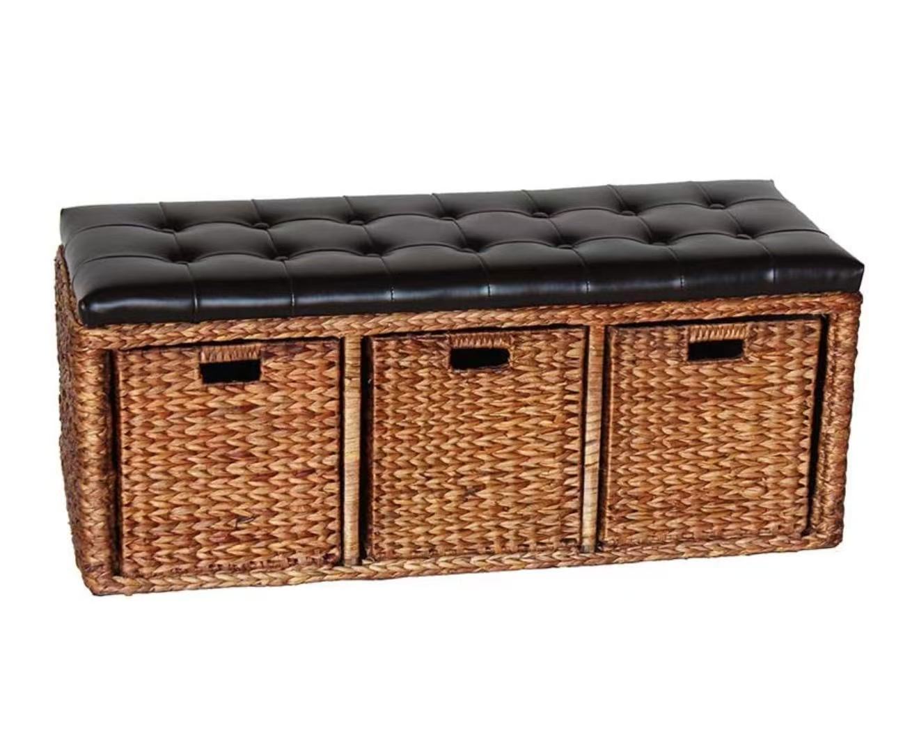 Woven Storage Ottoman – Padded Cube Footstool for Living Room, Bedroom, Hallway