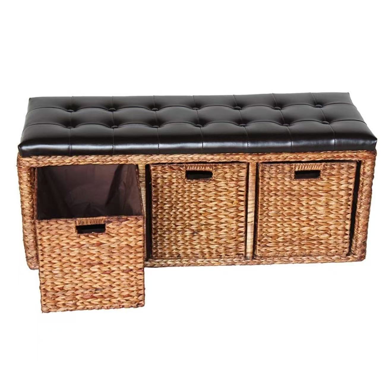 Woven Storage Ottoman – Padded Cube Footstool for Living Room, Bedroom, Hallway