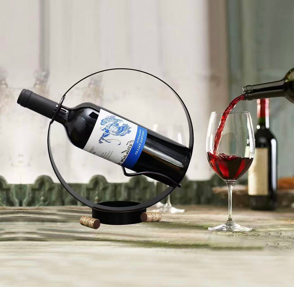 Metal Single Wine Bottle Holder Freestanding Countertop Wine Rack Storage Stand Black