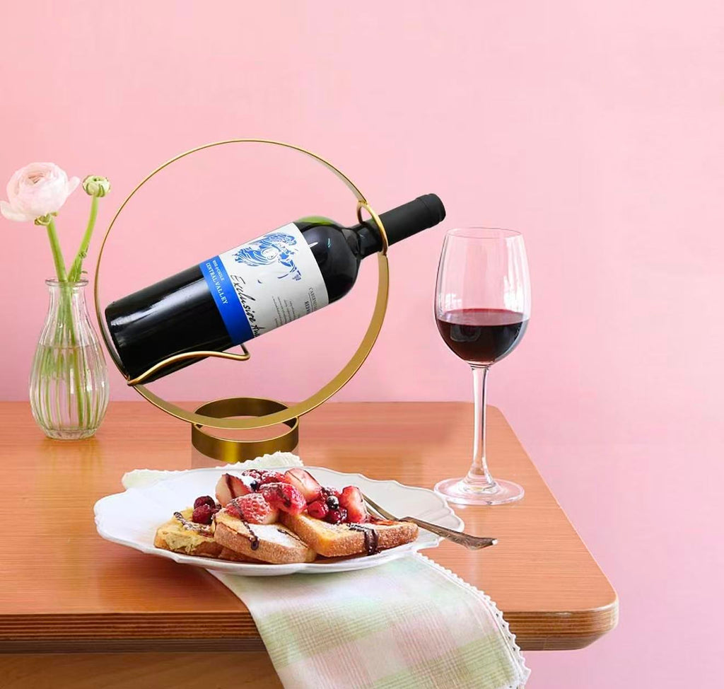 Metal Single Wine Bottle Holder Freestanding Countertop Wine Rack Storage Stand, Wine Bottle Display Holder Tabletop Golden