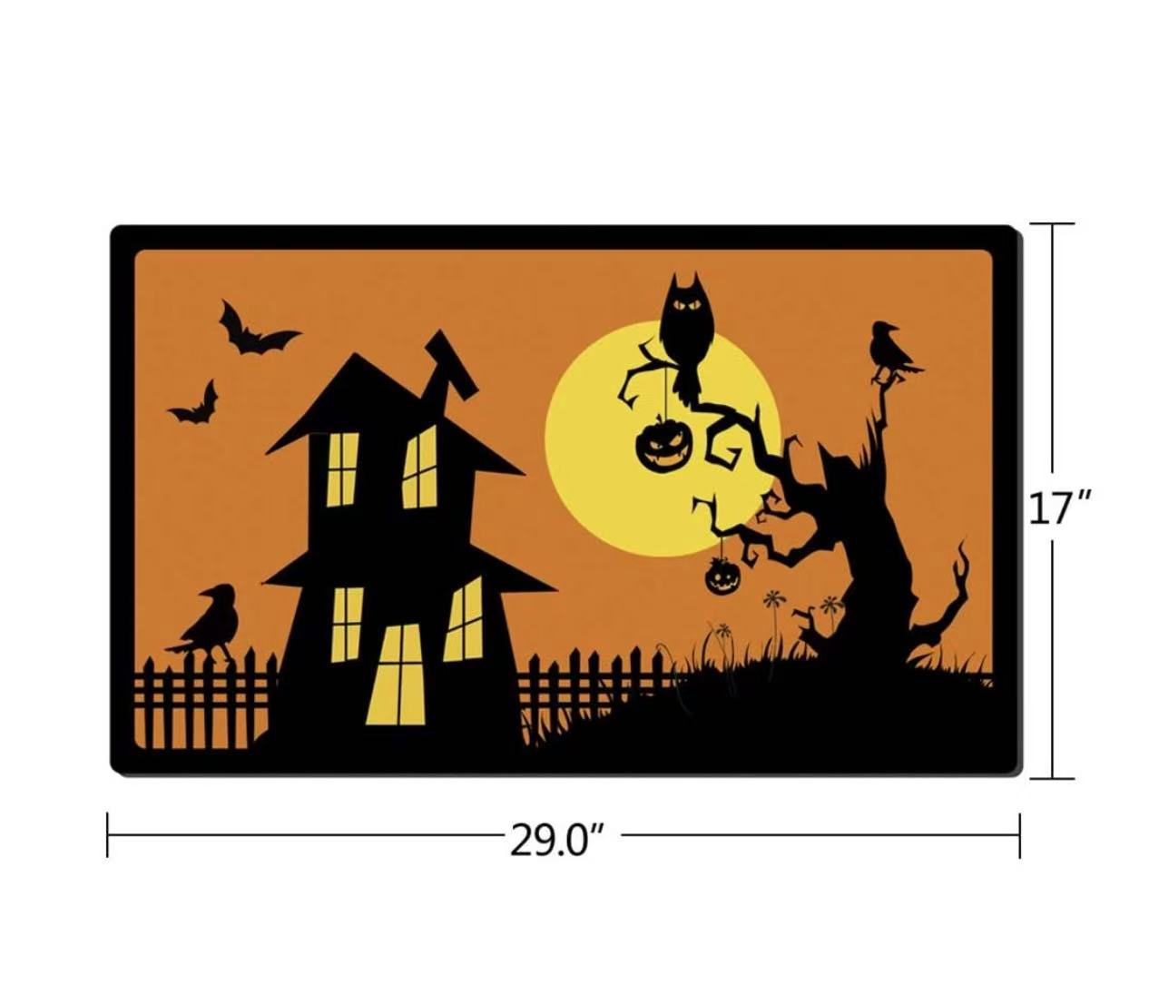 Halloween Door Mat – Haunted House & Full Moon Welcome Rug, Non-Slip Indoor/Outdoor Mat