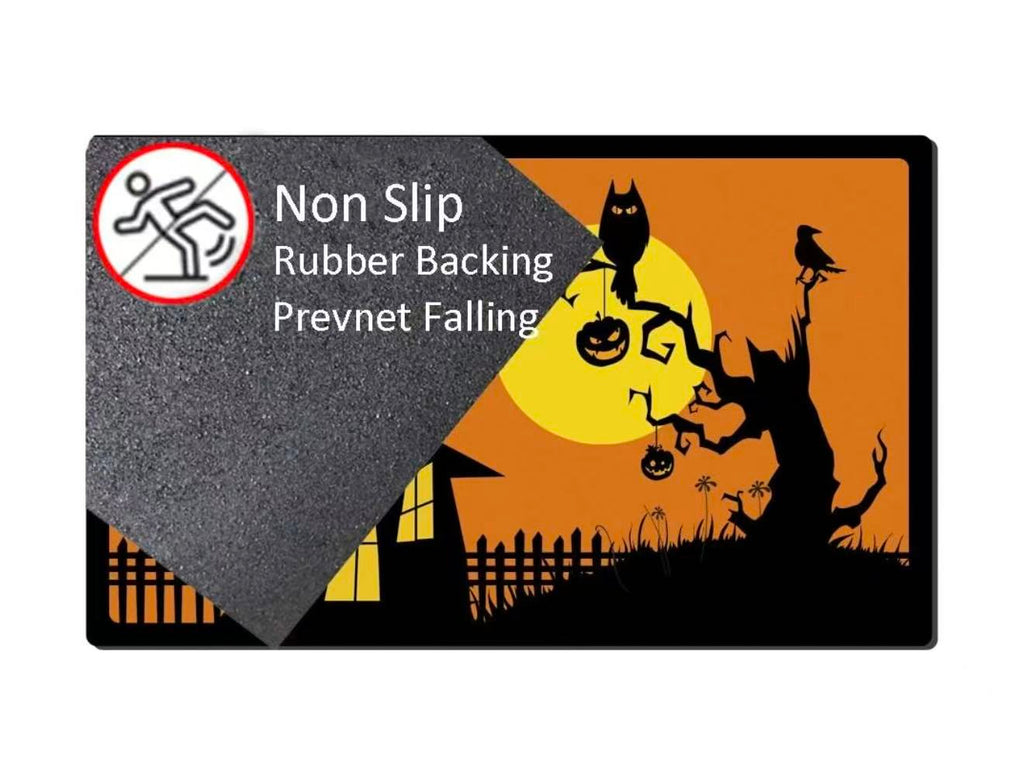 Halloween Door Mat – Haunted House & Full Moon Welcome Rug, Non-Slip Indoor/Outdoor Mat