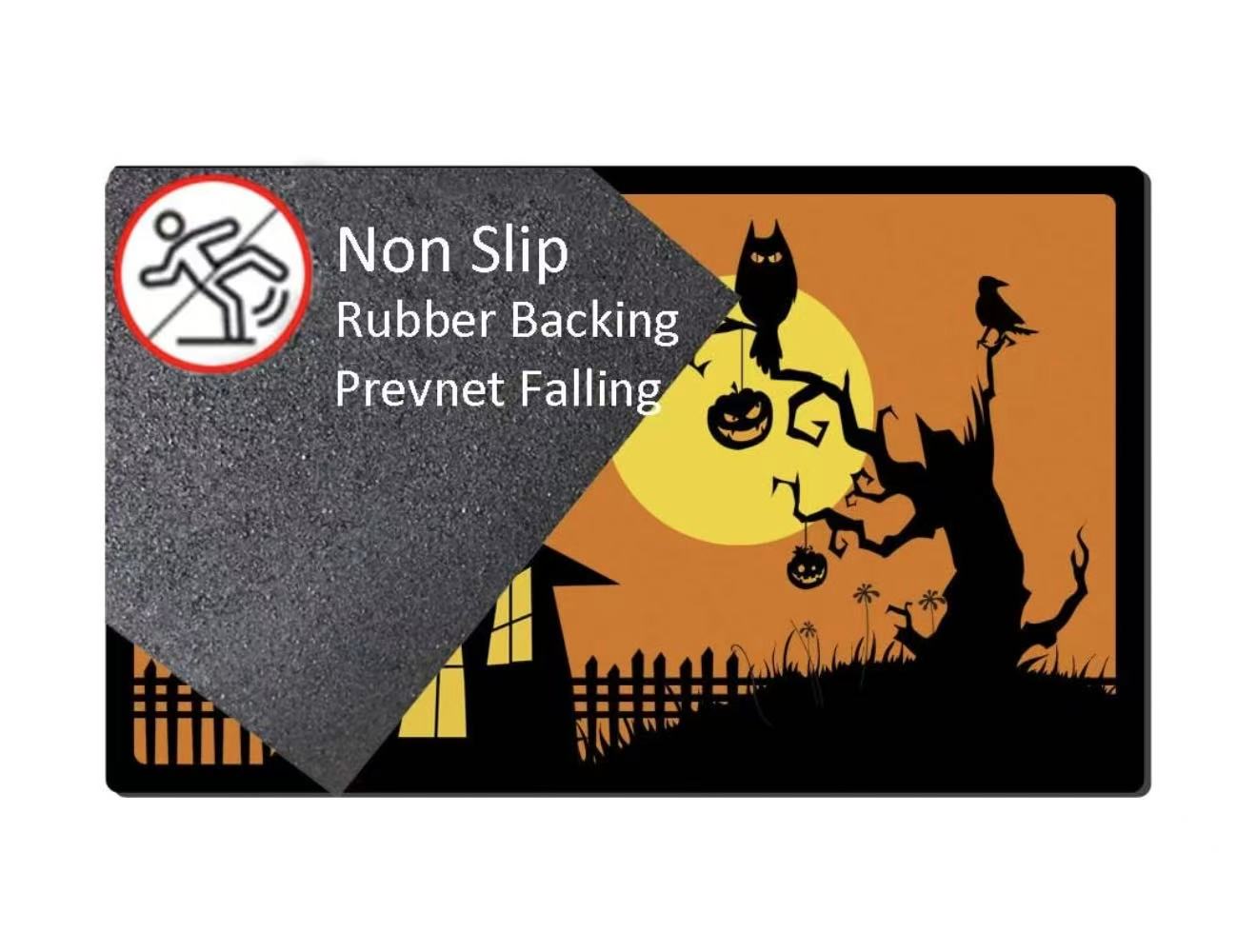 Halloween Door Mat – Haunted House & Full Moon Welcome Rug, Non-Slip Indoor/Outdoor Mat